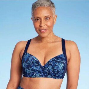 Lands’ End Women’s UPF 50 Size 4 Floral Print Underwire Twist-Front Bikini Top